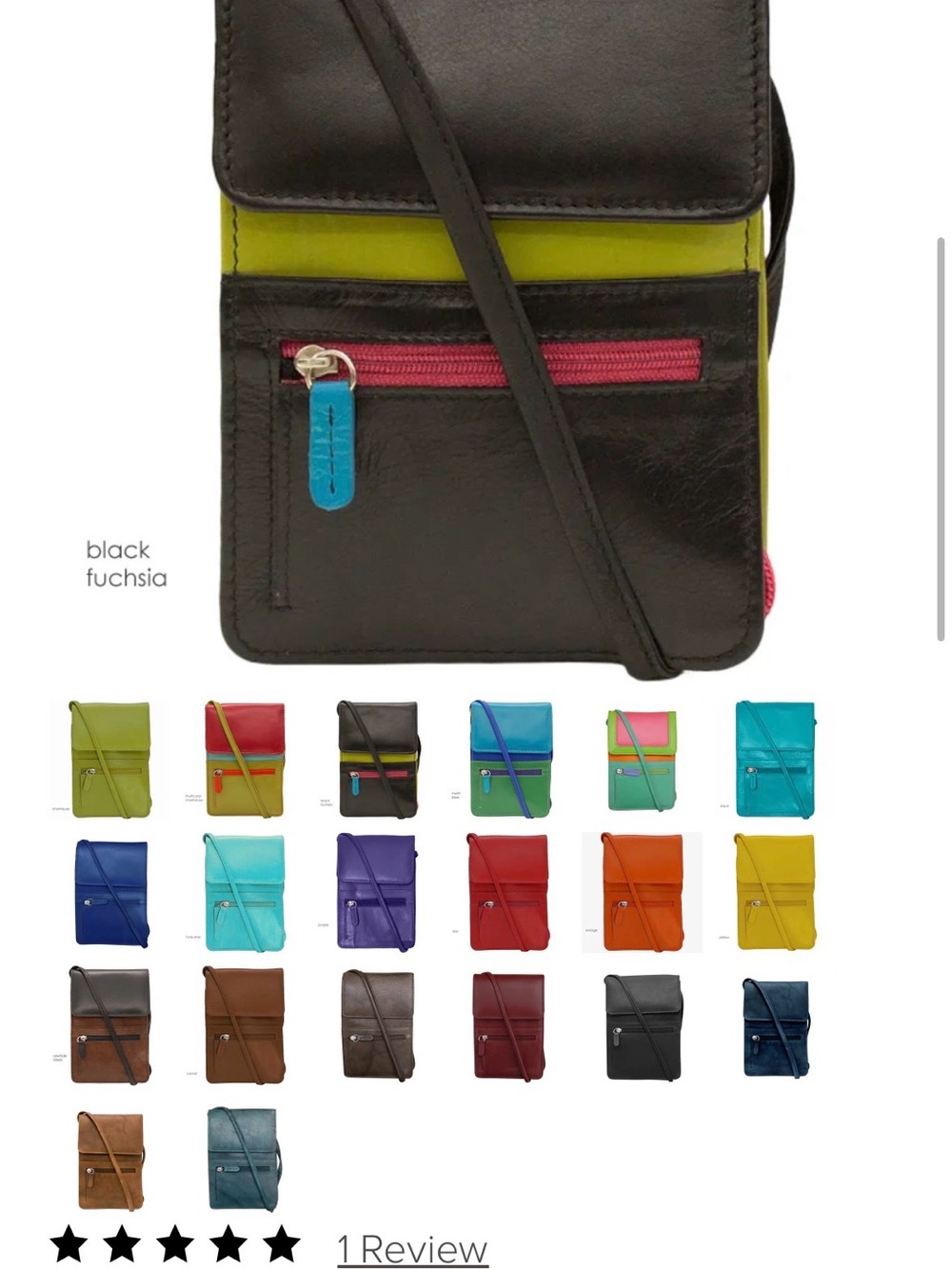 Compact leather Crossbody in Black and Fuchsia